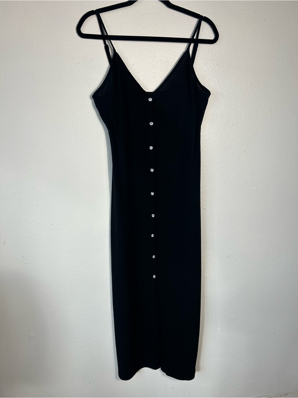 Minimal Black Maxi Slip Dress with Front Buttons